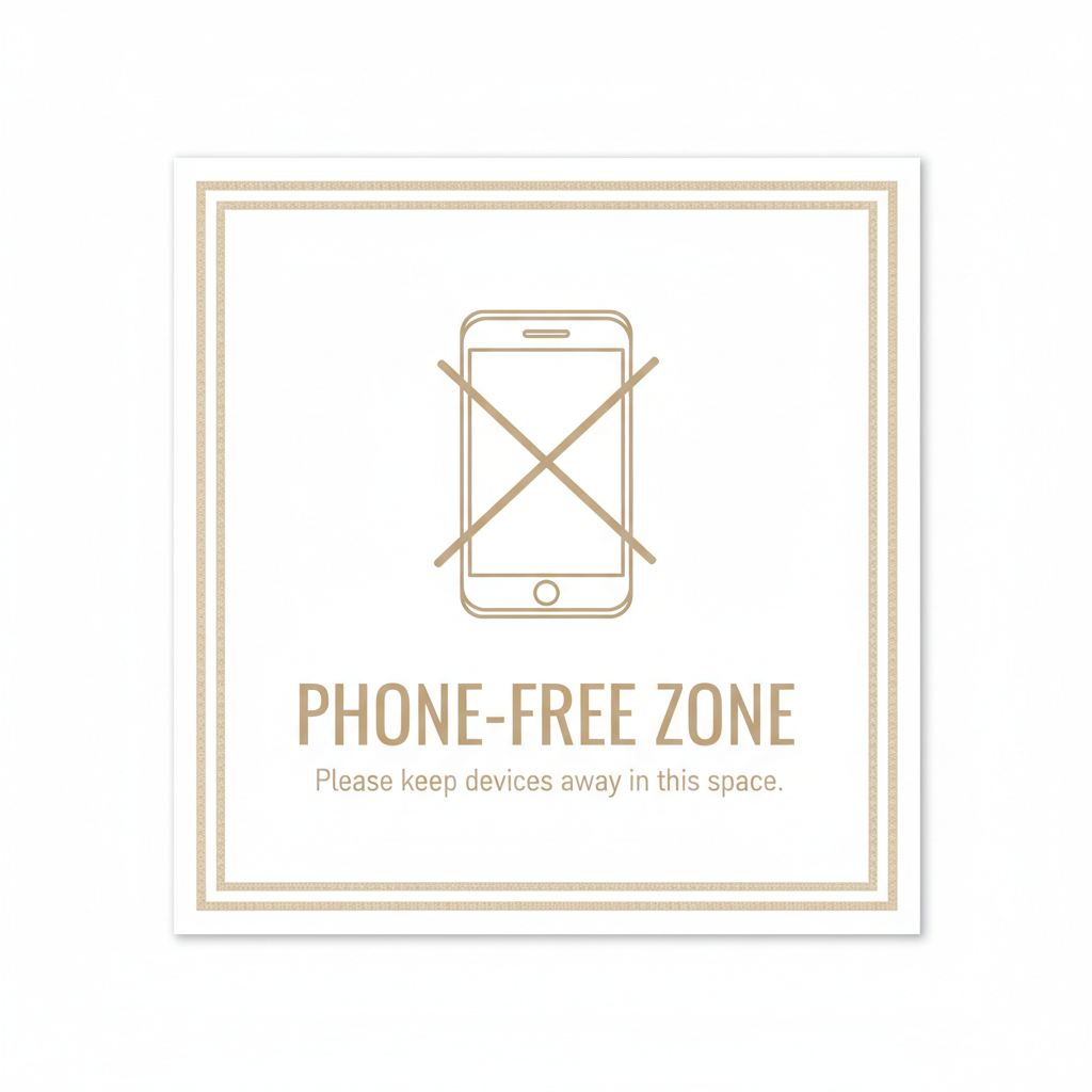 Phone-Free Zone Sign — printable wall sign for device-free spaces