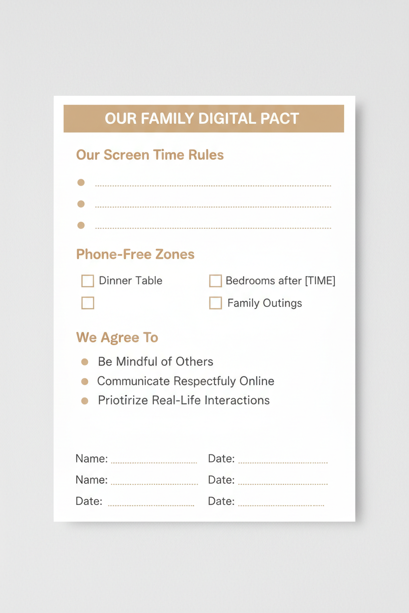 Family Digital Pact Agreement — printable family screen time agreement page